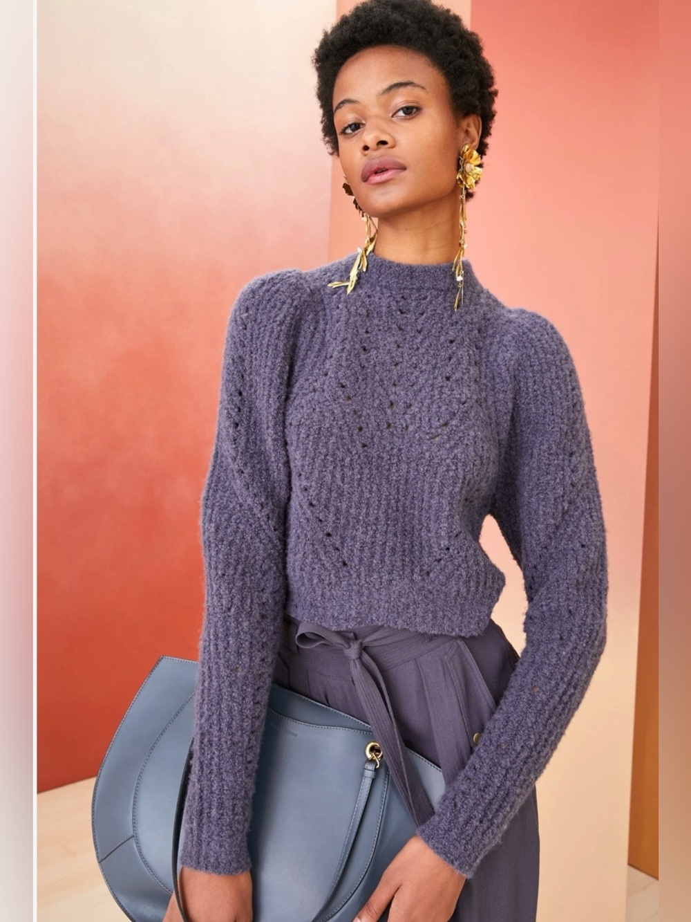Ulla Johnson Jasper Alpaca Knit Puff Sleeve Sweater Thistle Purple Grey S